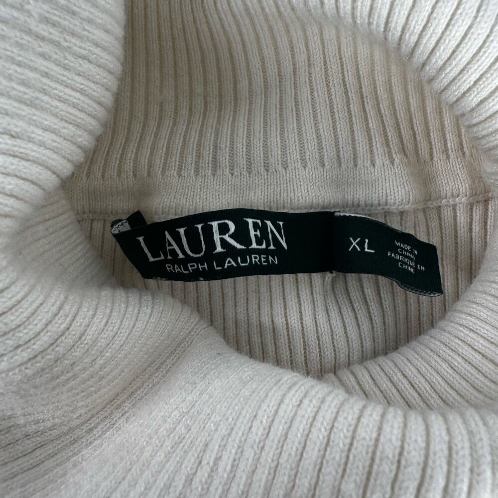 Y2K Lauren Ralph Lauren LRL Sweater Women's Ivory Ribbed Turtleneck Logo XL - Picture 5 of 9
